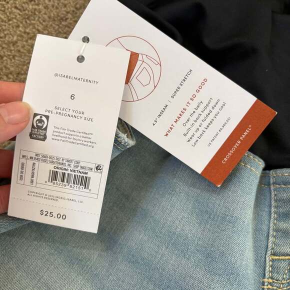 Isabel Maternity by Ingrid & Isabel Crossover Panel Midi Maternity Jean Shorts - Picture 3 of 4